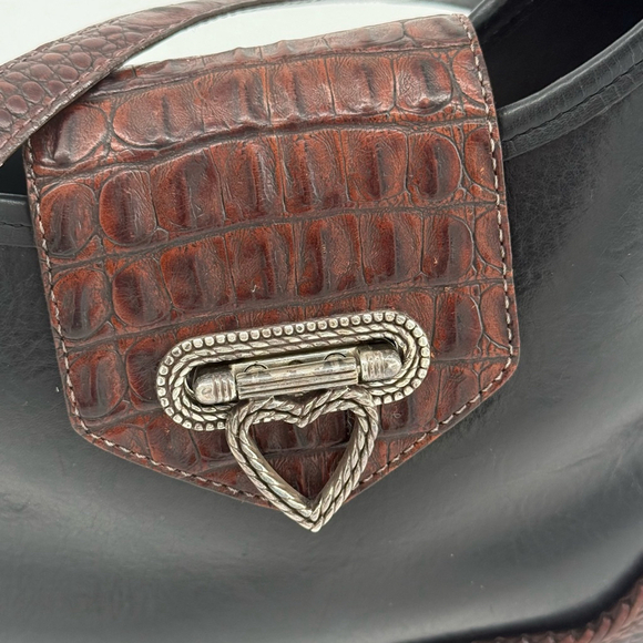 Vintage Style Two-Tone Leather Brighton Collection Shoulder Black & Brown Bag - Picture 11 of 14